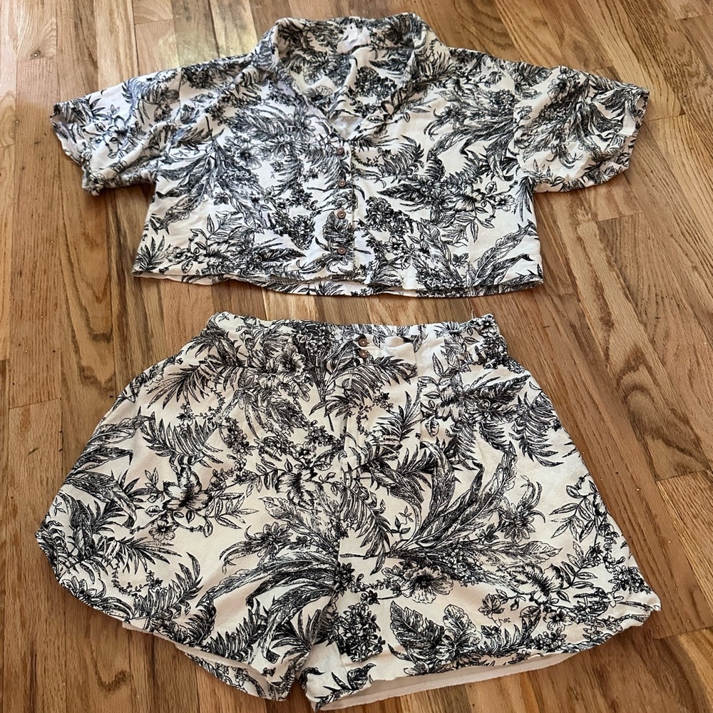 Black and White Floral Two-Piece Set
